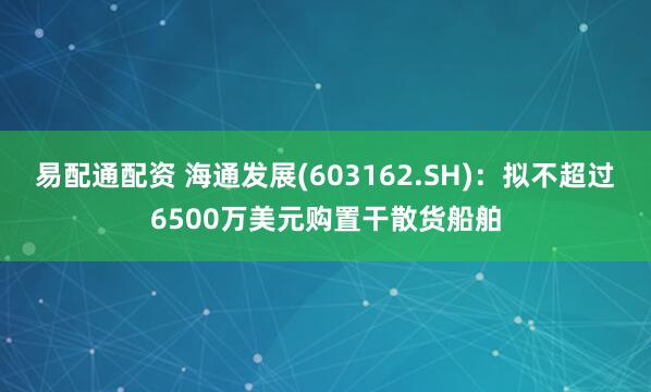 易配通配资 海通发展(603162.SH)：拟不超过6500万美元购置干散货船舶