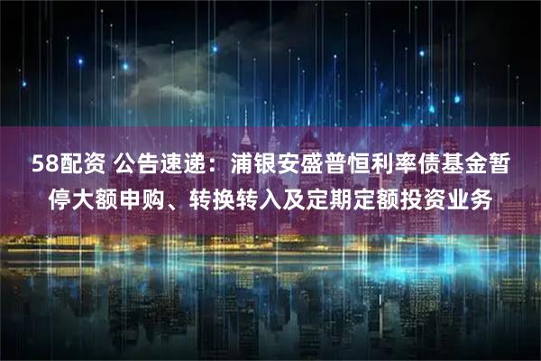 58配资 公告速递：浦银安盛普恒利率债基金暂停大额申购、转换转入及定期定额投资业务