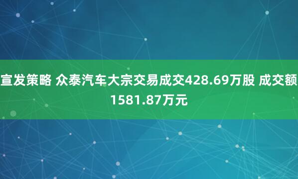 宣发策略 众泰汽车大宗交易成交428.69万股 成交额1581.87万元